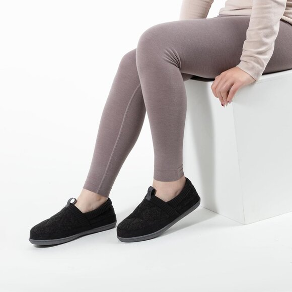 Women's Closed Back Knit Cuff Warm Lining Memory Foam Sole Black Slippers Boot - Picture 6 of 6